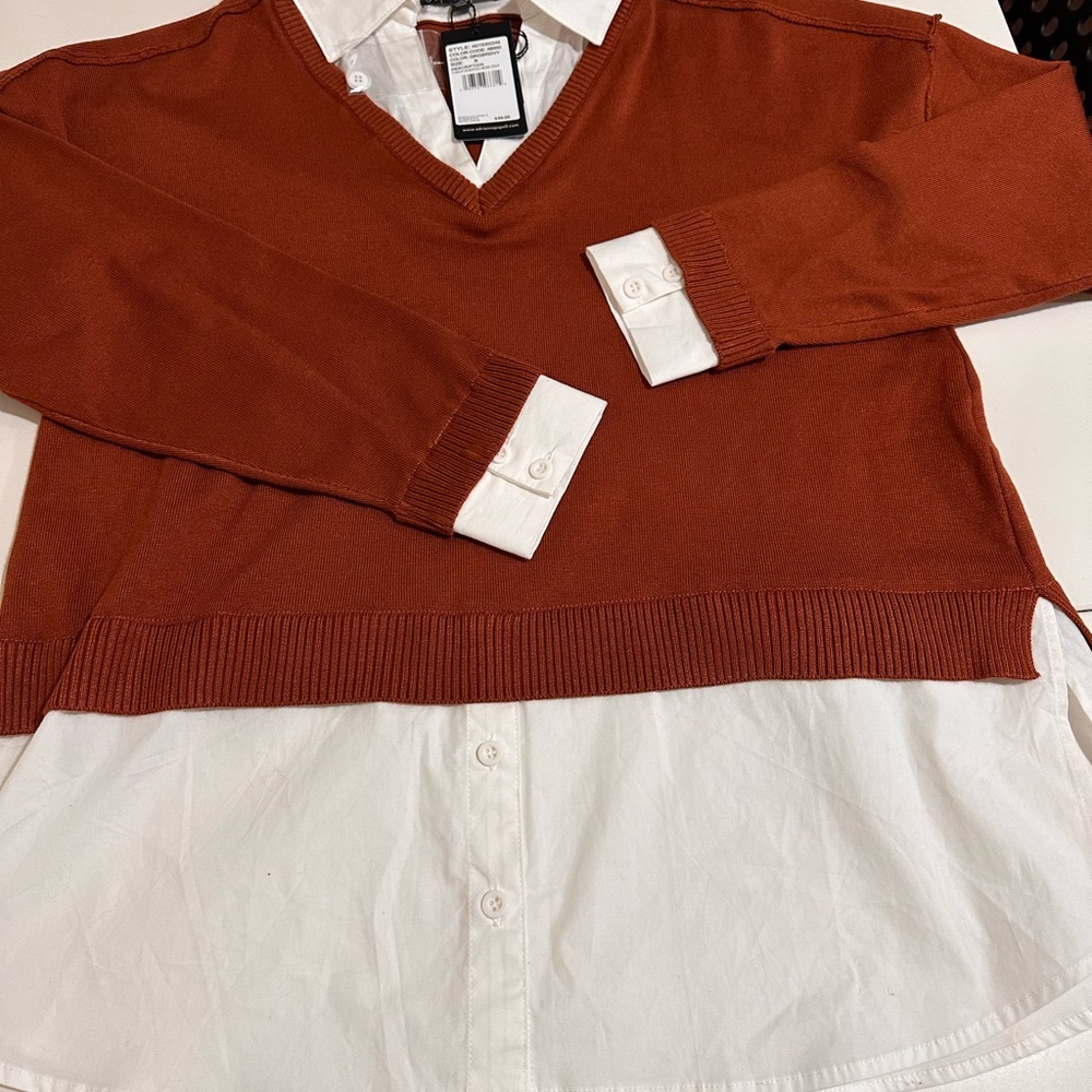 Adrianna Papell Terracotta V-Neck Sweater